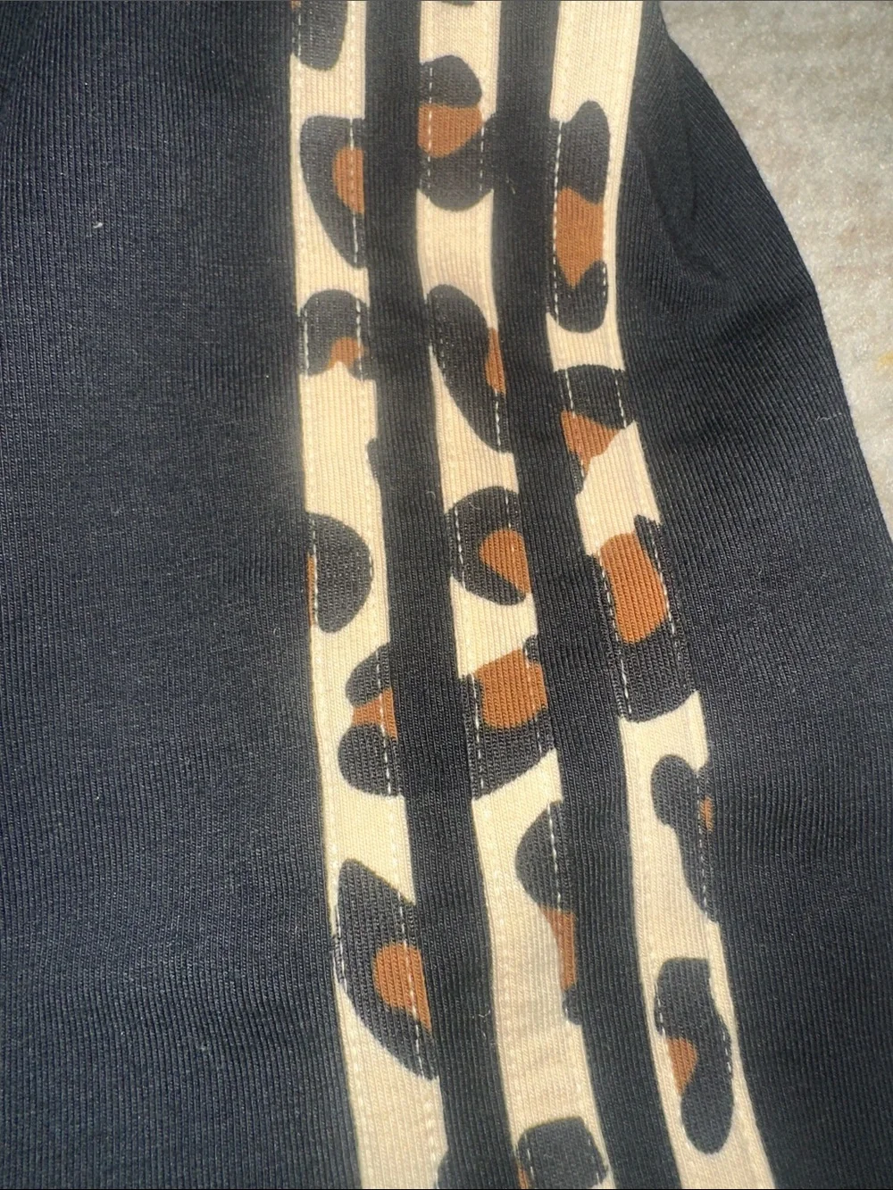 adidas Black Leggings with Tan Leopard-Print Side Stripes